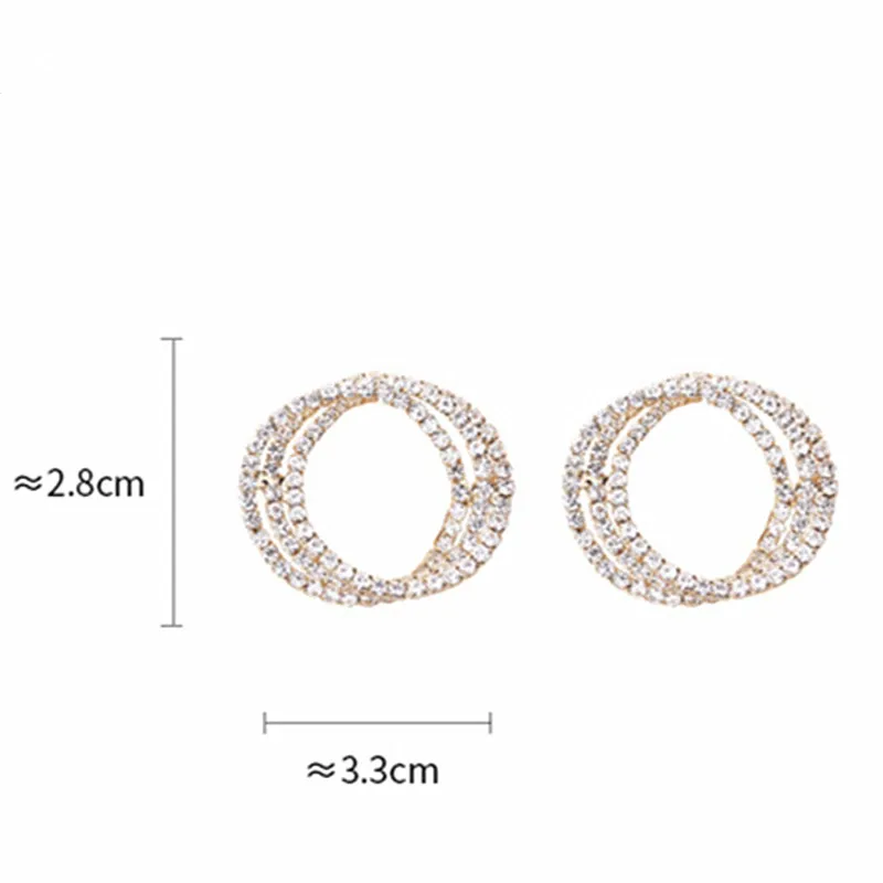 

FYUAN Fashion Korean Style Multiple Circle Stud Earrings Luxury Gold Silver Color Rhinestone Earrings for Women Weddings Jewelry