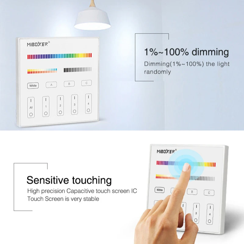 

Miboxer DP1S DP2S DP3S DALI Color Temperature Dimming Controller Panel 86 Touch Single Color CCT RGB RGBW RGB+CCT LED Strip