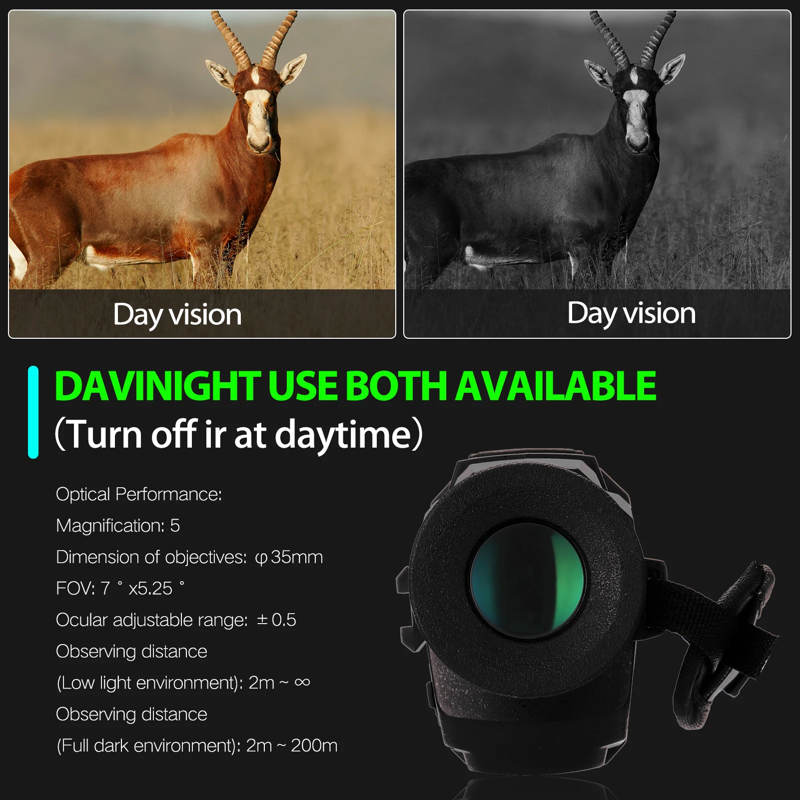 Монокулярный цифровой ИК-прибор ночного видения NV0535 с картой памяти 8 Гб для