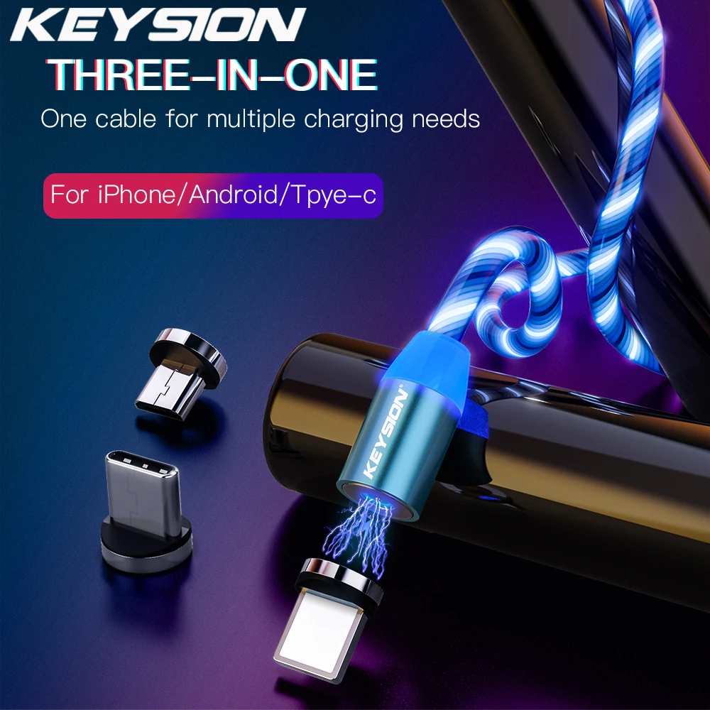 Магнитный зарядный кабель KEYSION для IPhone 11 Pro Max XS XR X 8 7 6 6s Plus со светодиодной
