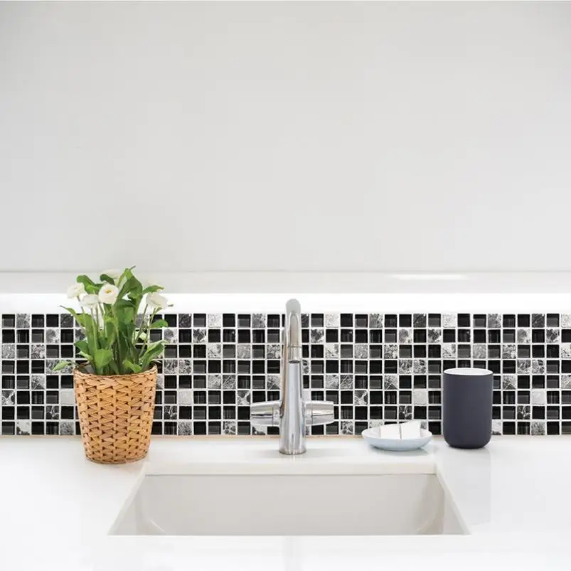 6 шт. 3D наклейки для моделирования плитки черная квадратная мозаика на стену