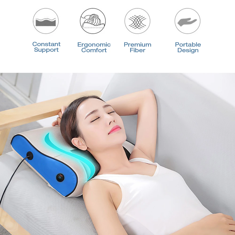 Подушка массажная электрическая с инфракрасным подогревом для шеи плеч спины и