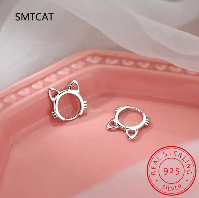 

Женские милые серьги-кольца SMTCAT, из серебра 925 пробы, с милым котом, ювелирные украшения для свадьбы, дня рождения, DA2288