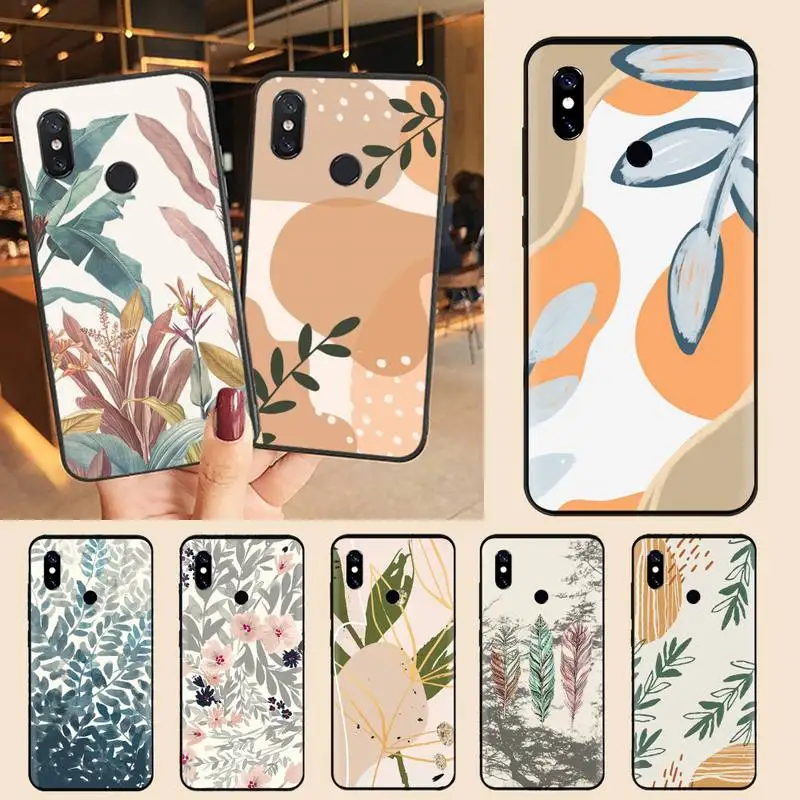 

Aesthetic Boho Painting leaves Phone Case For Xiaomi Redmi note 7 8 9 11 t s 10 A pro lite funda shell coque cover