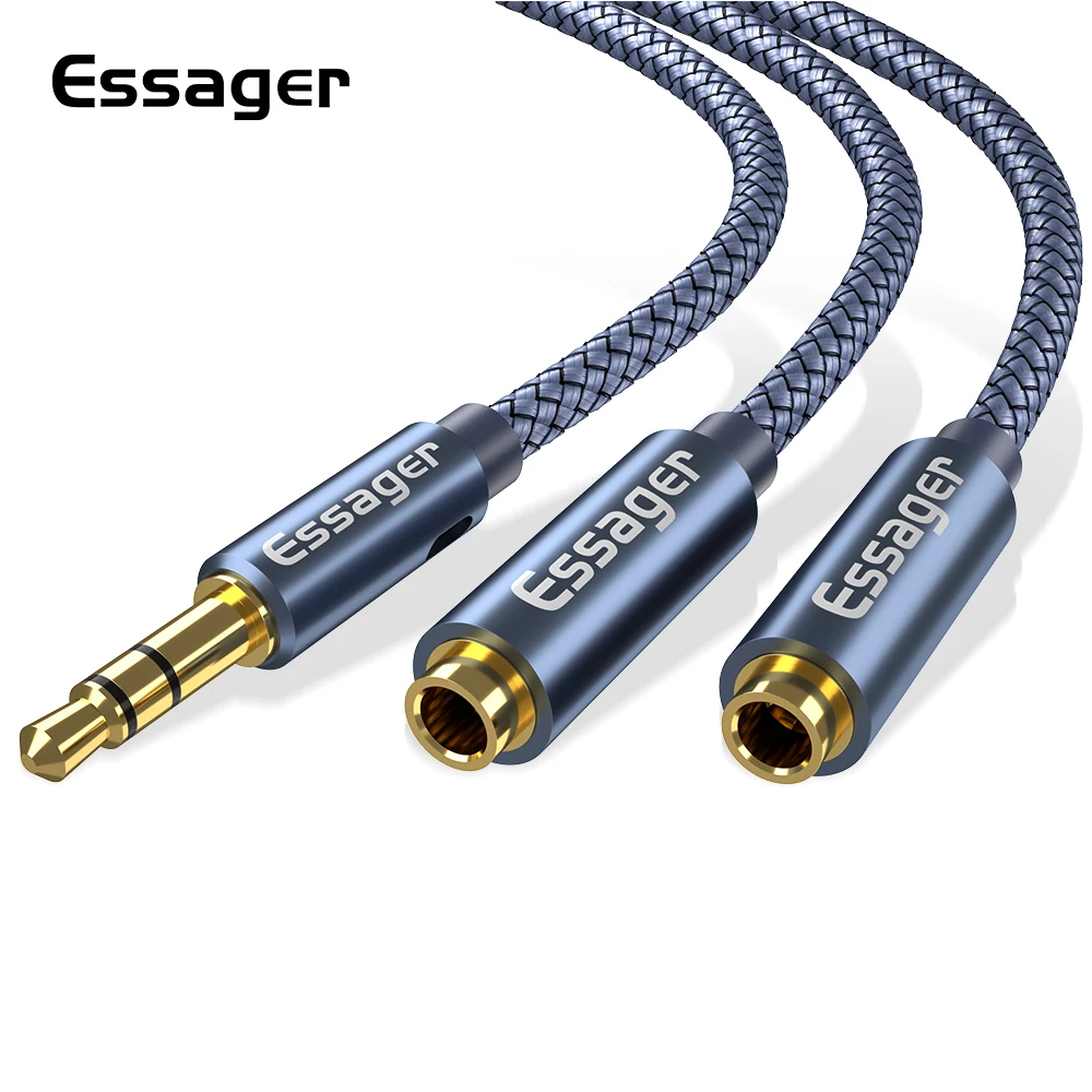 Кабель Essager Aux Jack 3,5 мм штекер на 2 гнездовой разъём наушников удлинитель 3,5 Jack аудио кабель для наушников адаптер для iPhone 6S