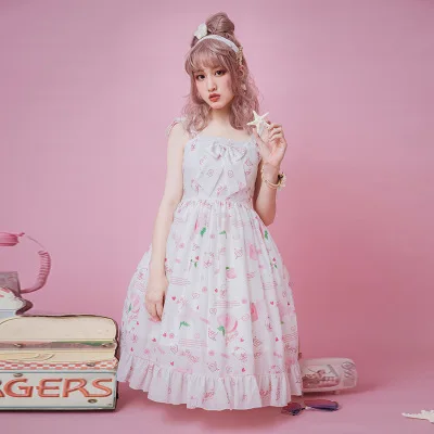 Розовое готическое платье JSK в стиле Лолиты милое с цветочным принтом виде