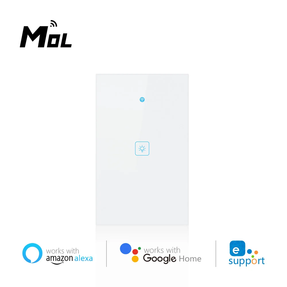 

MOL eWeLink US 1gang App Control WiFi Smart Light Switch Neutral Wire Single Fire Smart Switch Works With Alexa GoogleHome