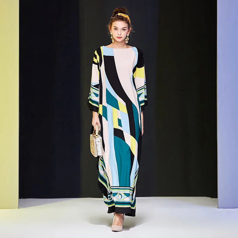 

Maxi Long Dress New Bohemian Women'S Spring Autumn Round Neck Batwing Sleeve Loose Fashion Vacation Vintage Elegant Dresses