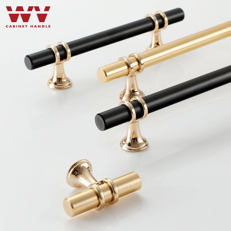 Ручки для шкафа WV черная золотая роскошные ручки кухонной двери прямая Т