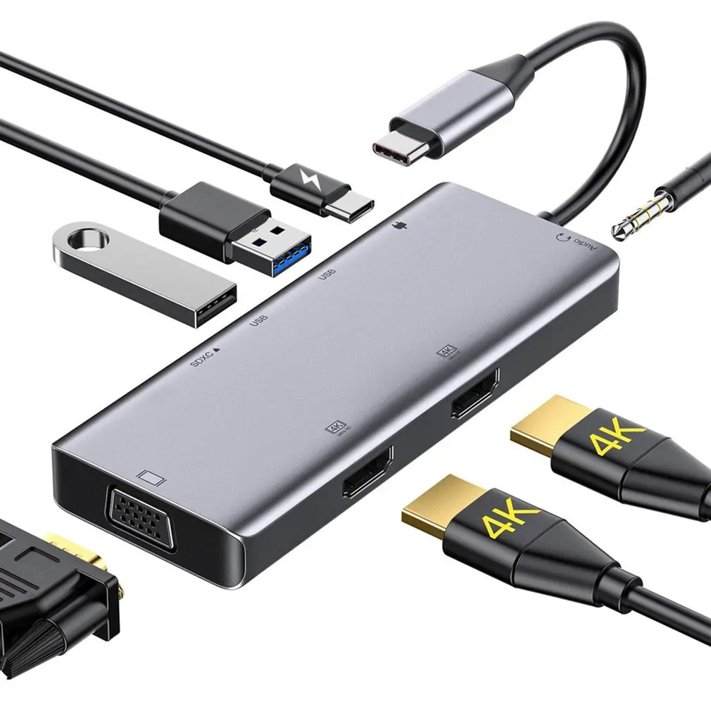 

USB-концентратор 9 в 1 с портом Type-C и двумя мониторами
