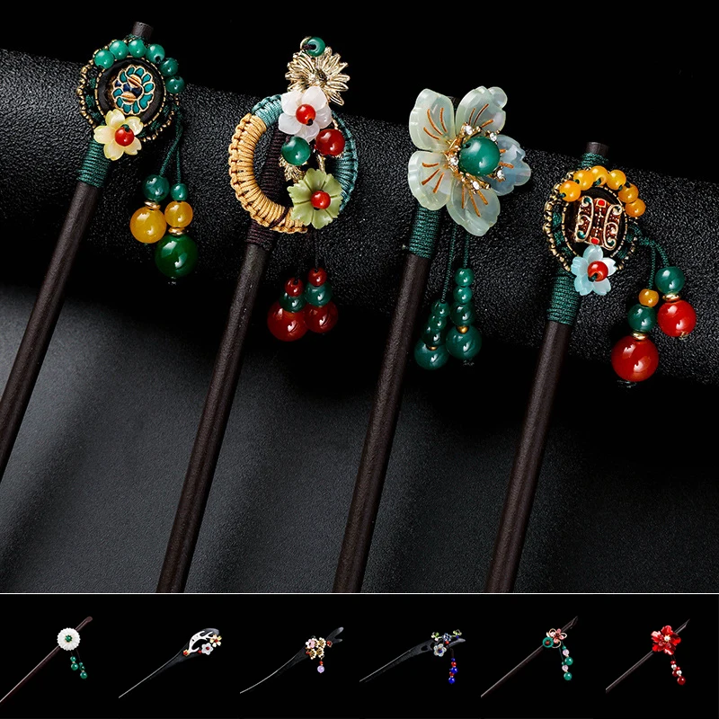 

Chinese Traditional Hair Clips Women's Headwear Wooden Hairpins Multicolor Jewelry Gift Styling Hair Accessories