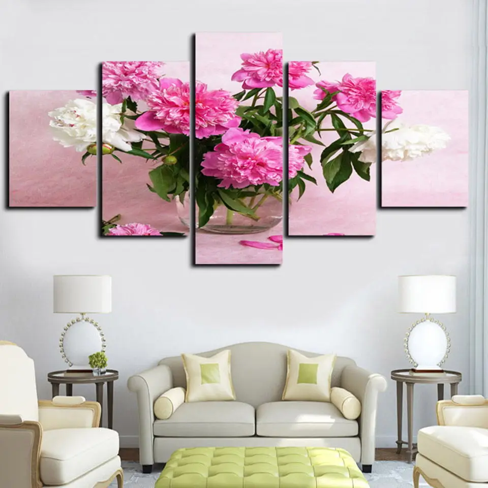 

Painting Pink Flower Full Round Drill DIY Diamond 5D 5 Pcs Embroidery Handicraft Picture Modern Wall Art Home Decor Cross Stitch