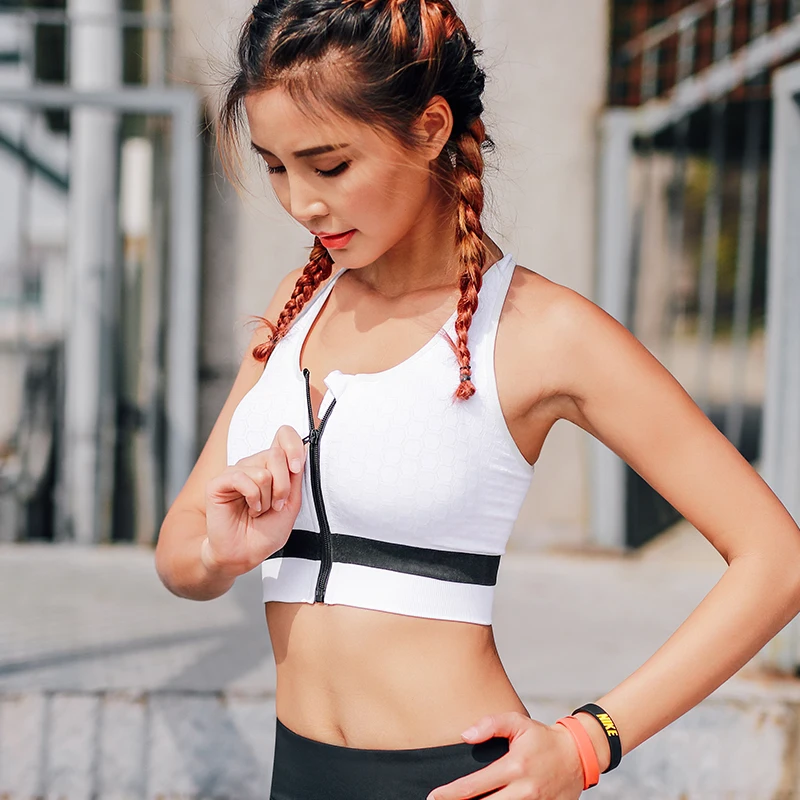 

Women Zipper Push Up Bras Plus Size XL Breathable Tops Fitness Gym Yoga Sports Shockproof Running Anti-Sweat Vest Yoga Crop Top