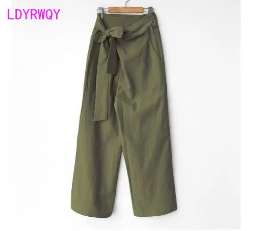 

[LDYRWQY] Korean style 2020 solid color lace casual pants women Full Length Casual Regular Drawstring Solid