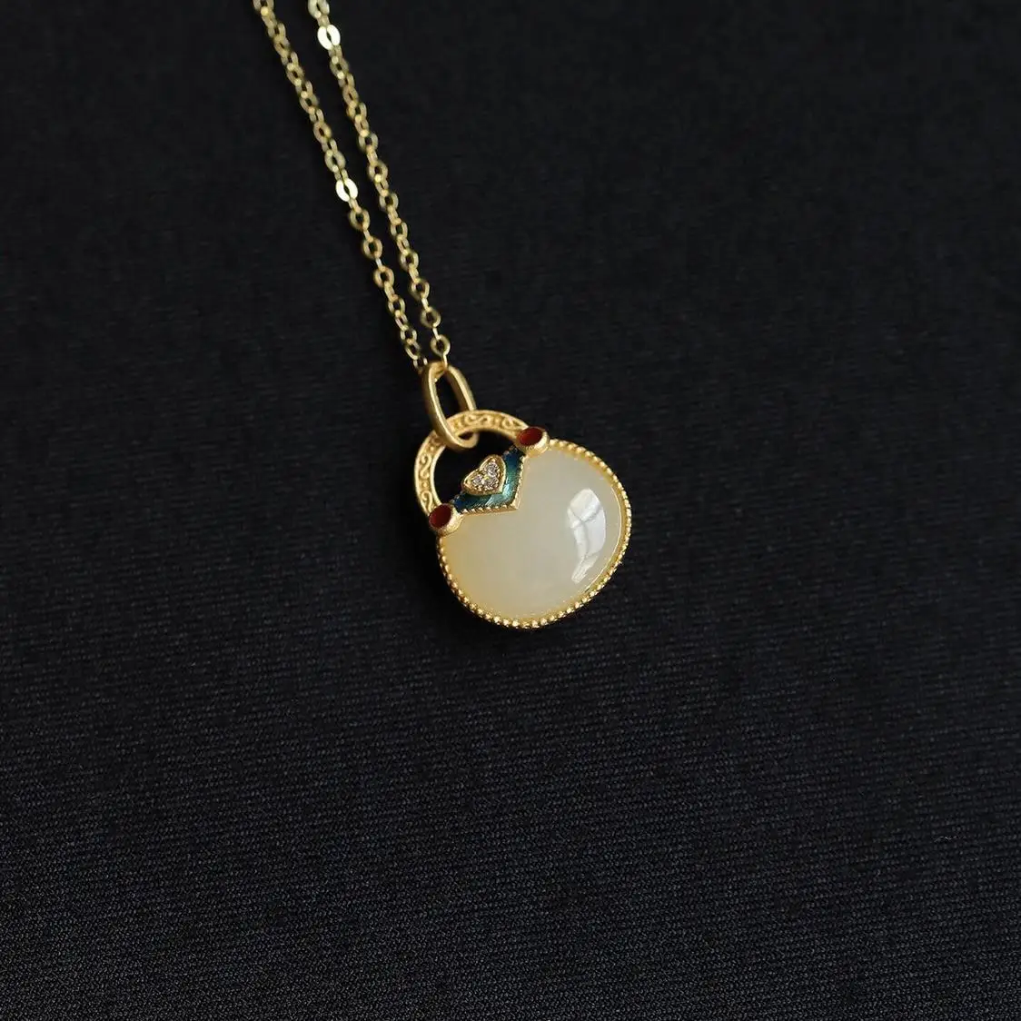 

Original Hetian Jade S925 Silver Plated Safety Lock Bag Mini Small Pendant Necklace Enamel Retro Female Temperament