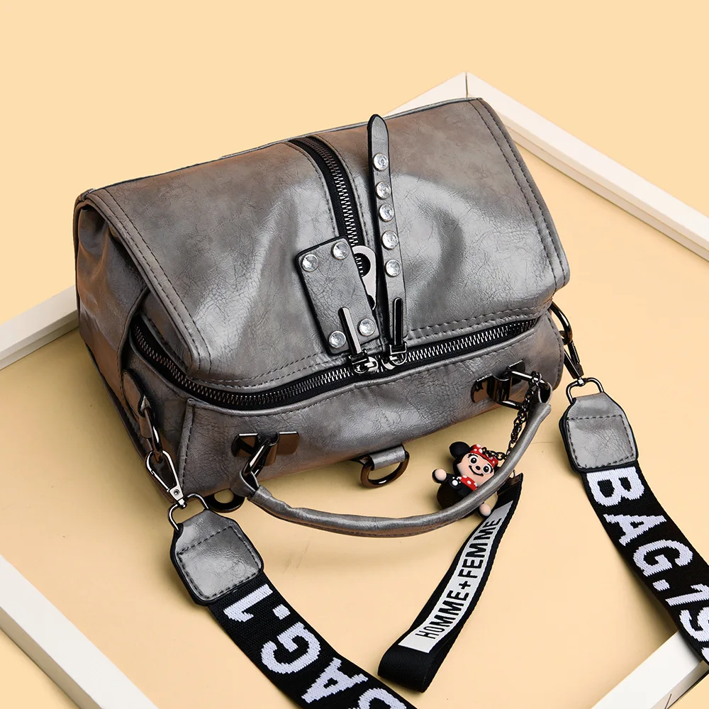 

QDAEROHIVE 2021 Multifunction Women Handbags soft Leather Women Shoulder Bags Designer Rivet Female Messenger Tote Bags