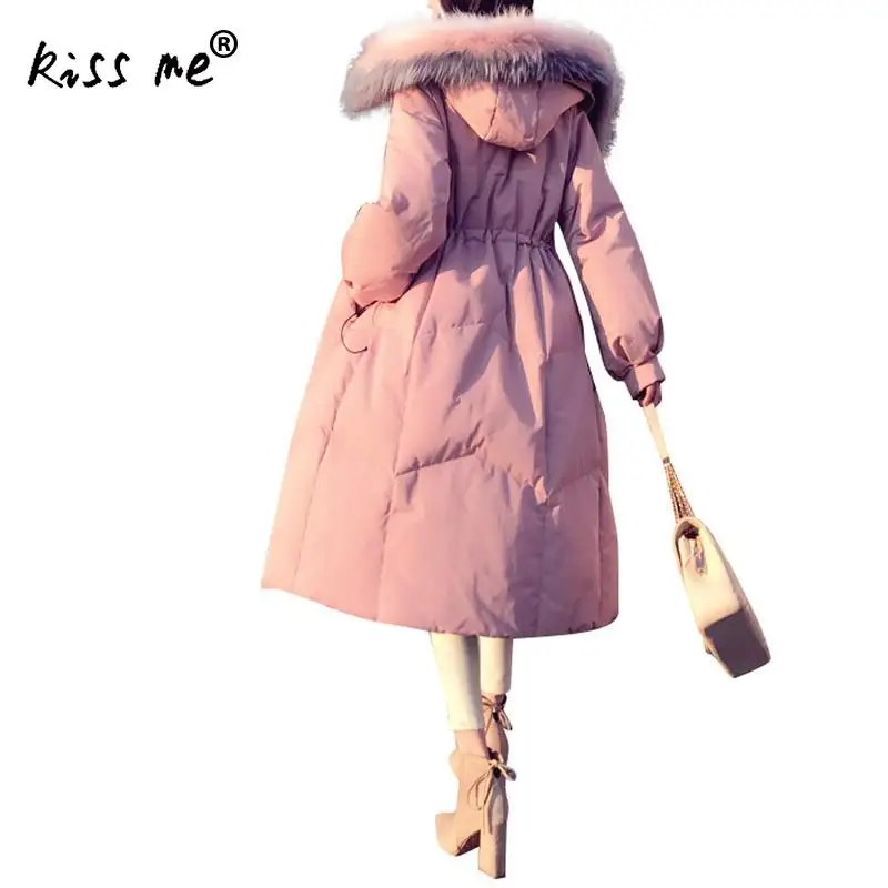Женский теплый пуховик средней длины однотонное теплое пальто с капюшоном