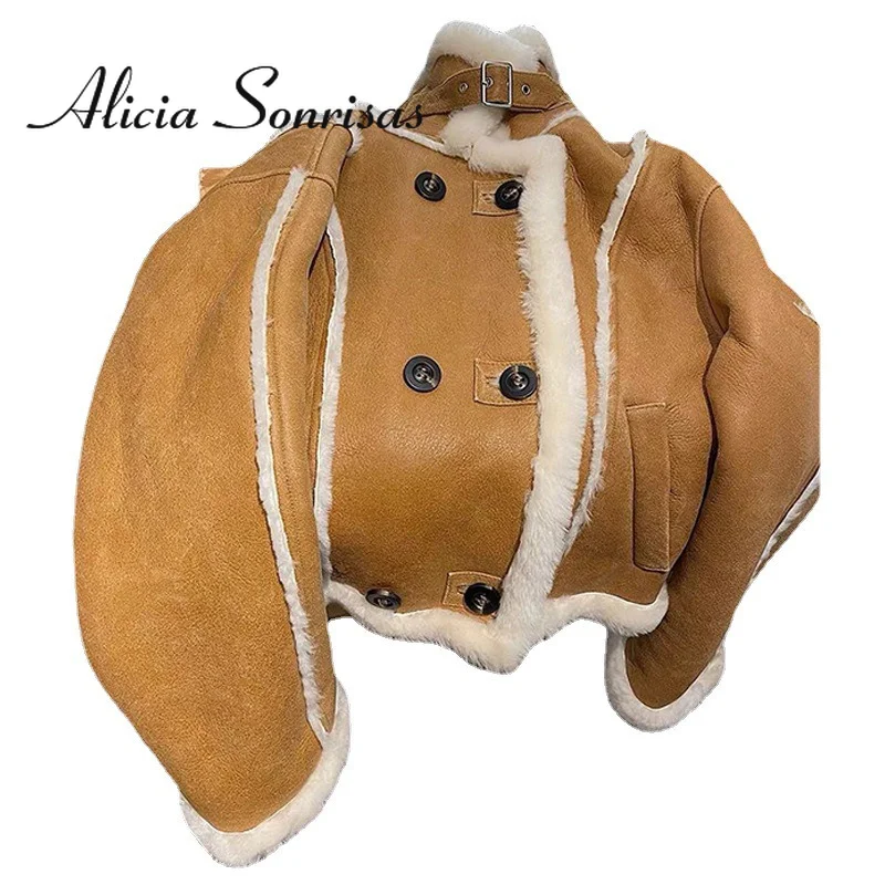 

2021 Winter Coat Women Faux Fur Motocycle Jacket Fashion Streetwear Biker Coat High Collar Long Sleeves Pockets Female Jacket
