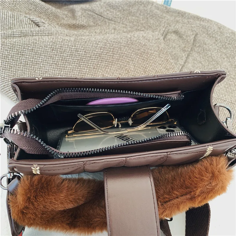 

New Thread Wide Strap Handbag Luxury PU Leather Women's Shoulder Bag Trend Ladies Soft Plush Tote Bags Chic Elegant Diagonal Bag