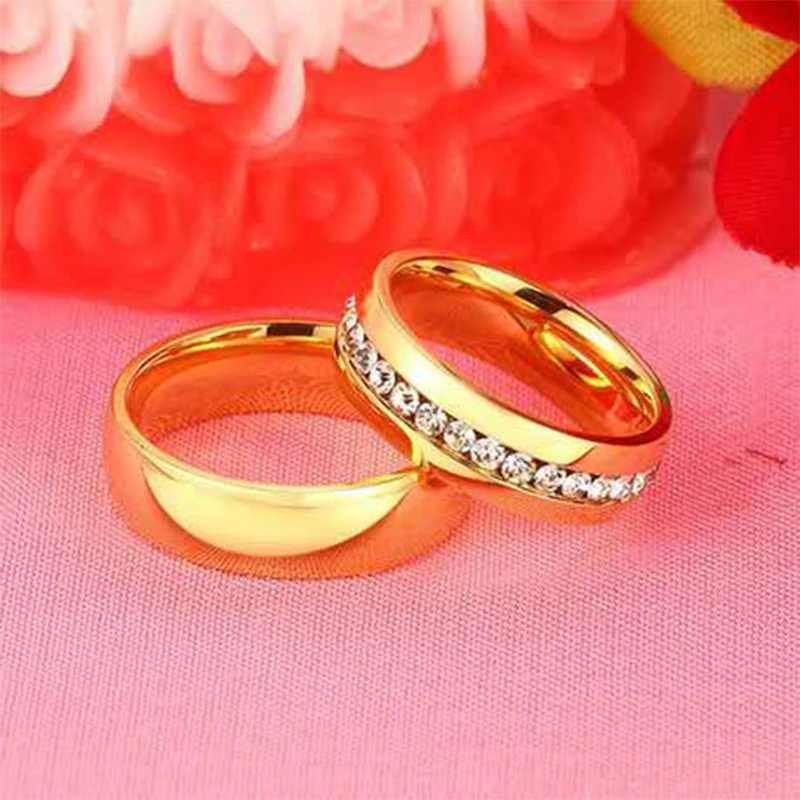 Wedding Gold Rings Couple Simple Stainless Steel Set Casual Engagement Size 6-12Shiny Love Gifts Cheap Unique Jewelry for Women | Украшения