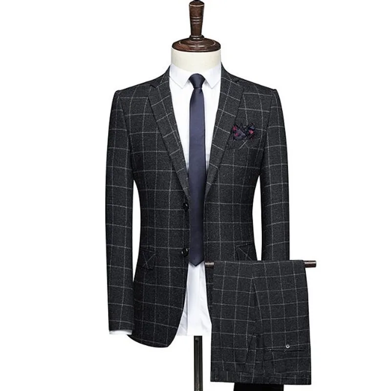 

New Men Suit 3 Pieces Fashion Plaid Suit Slim Fit Wedding Dress Suits Blazer Pants and Vest