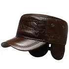 Шапка мужская зимняя из натуральной кожи, Теплый головной убор в стиле милитари, регулируемый размер, однослойная, телячья кожа, Ранняя