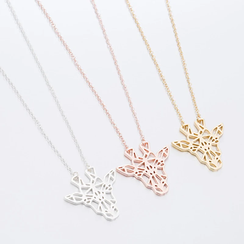 

Kpop Origami Giraffe Necklace for Women Geometric Hollow Animal Pendant Jewelry on The Neck Chain Stainless Steel Simple Gifts