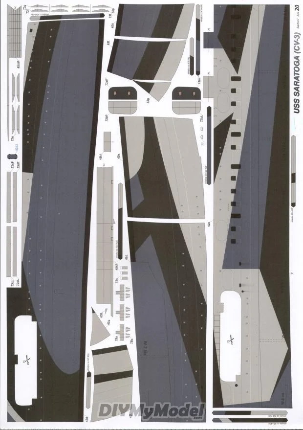 DIYMyModeI-portaaviones USS Saratoga cv-3, modelo de papel artesanal, bricolaje, rompecabezas de juguete hecho a mano, regalo, utillaje de pel&iacute;cula, 1944-2