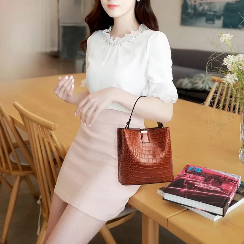 Сумка-ведро аллигатора в стиле ретро женская сумка с крокодиловым узором