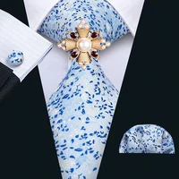 mens 100 silk tie set ties handkerchief cufflinks brooch set blue floral pocket square necktie wedding hanky neck tie