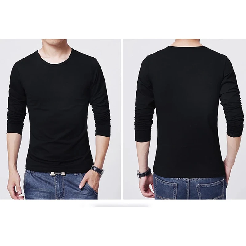 

2021 spring new solid color round neck men's long sleeve slim fit T-shirt youth solid color base shirt