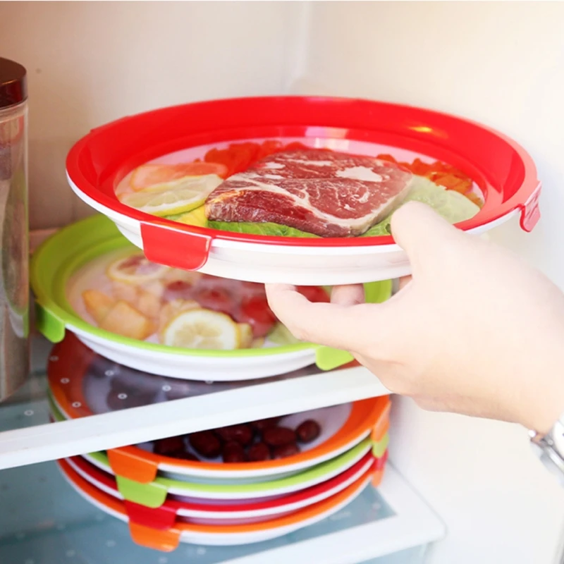 

Vacuum Sealed Food Preservation Tray Stackable Reusable Food Storage Container with Elastic Lid For Refrigerator Freezer