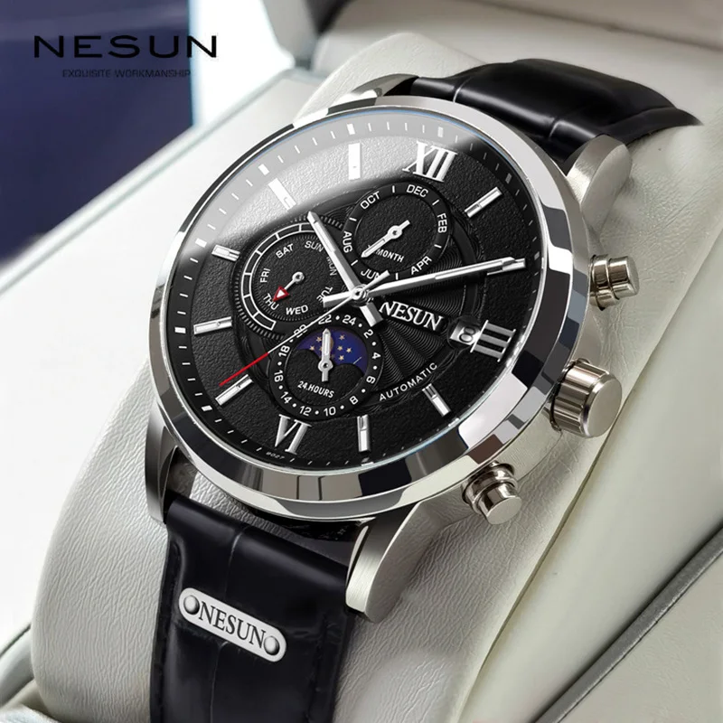 Автоматические механические мужские часы Nesun роскошные брендовые