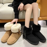 fashion womens snow boots new winter flocking ankle non slip round head flat bottom plush buckle thickened snow boots women