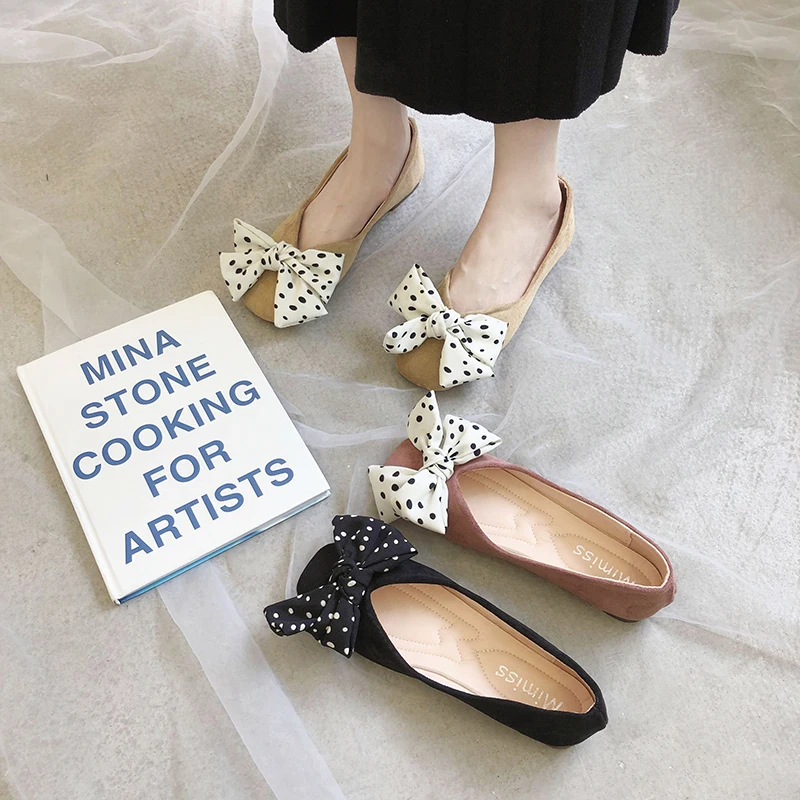 

Autumn Flat Shoes Women's Shoes Bow Flat Shoes Shallow Elegant Low-heeled Shoes Non-slip Shoes Female Pointed Thick Shoes U19-54