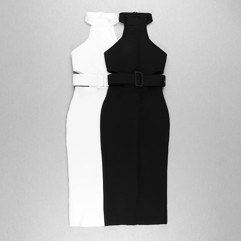

Bevenccel Summer Halter Elegant Bandage Dress Sexy 2020 Sleeveless Waist Cut Out Bodycon Women Dress Vestidos Club Party Dress