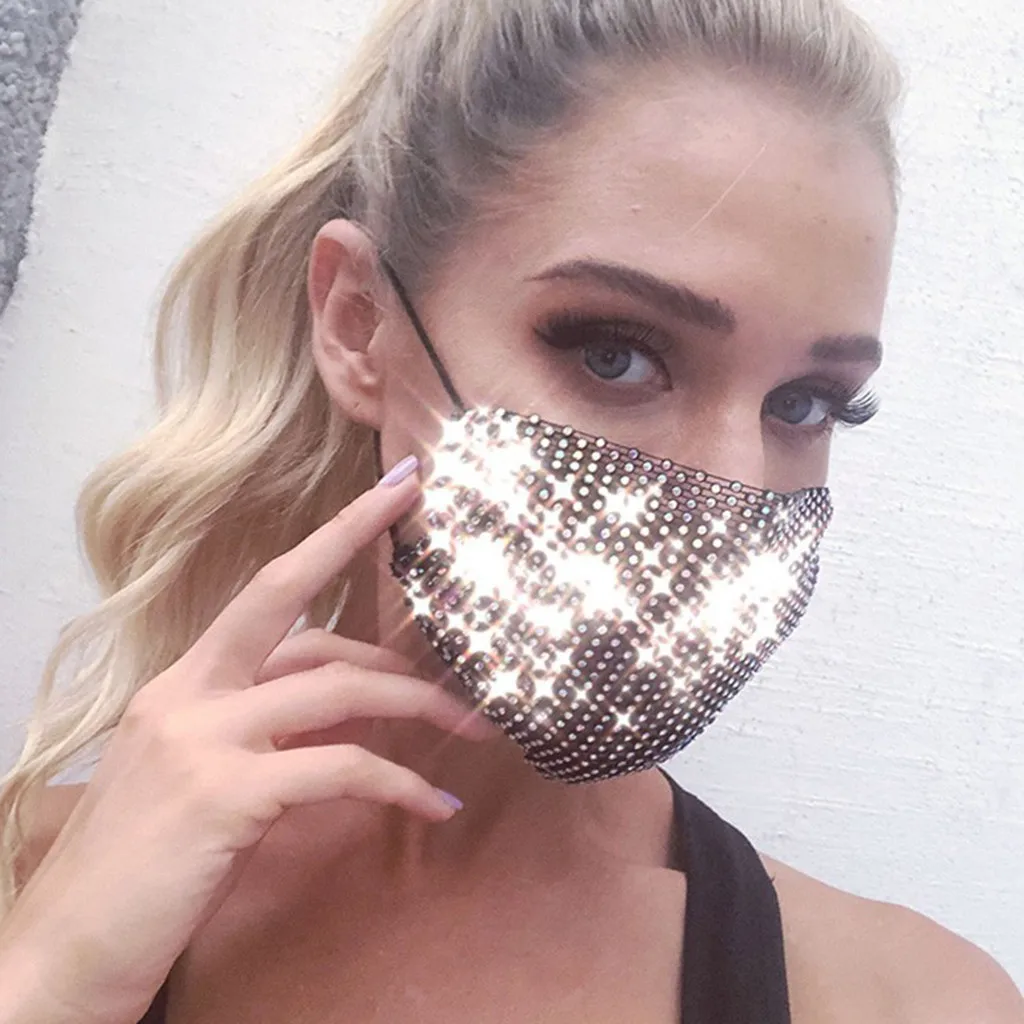 

New Sexy Crystal Face Mask Rhinestones Fashion 2021 Costume Jewelry for Women Glitter Mouth Mask for Masquerade Party Nightclub