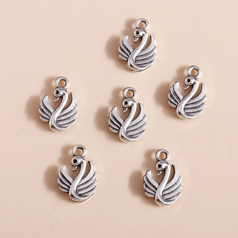 

40pcs 12*17mm Cute Mini Animals Swan Charms DIY Fit Necklaces Pendants Earrings Making Handmade Craft Jewelry Accessories