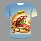 Футболка мужская оверсайз с принтом гамбургера, модная шикарная рубашка с коротким рукавом, 3d еда, летняя уличная одежда