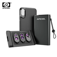 apexel high quality 3in1 fisheye lens kit wide angle telephoto lens dual macro lens with pu leather case for iphone xxsxs max