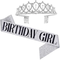 women silver golden pink crown with children birthday girl glitter sashes anniversary birthday queen scarf decoration supplies