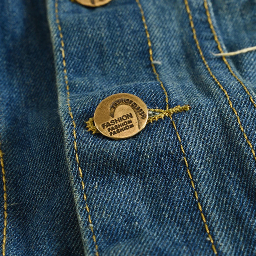 Мужской рваный джинсовый жилет винтажный с дырками темно-синее однобортное