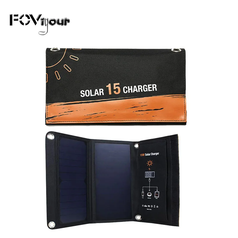 

FOVigour 15W Portable Solar Charger Solar Folding Bag Mobile Phone Emergency Dual Usb Outdoor Camping Hiking Camping Solar