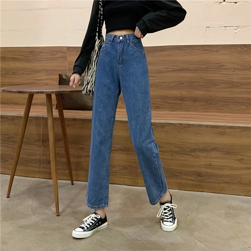 

Woman Jeans High Waist Clothes Wide Denim Clothing Blue Streetwear Vintage Quality 2021 Fashion Harajuku Straight Pants Y584