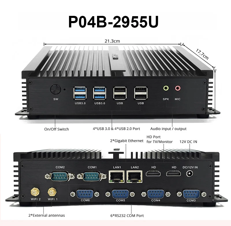 P04B-2955U Intel Core i5 8250u четырехъядерный процессор minipc dual nuc i7 5500U Windows 10 Linux промышленный компьютер COM HDMI VGA j1900 тонкий клиент - Цвет: P04B-2955U