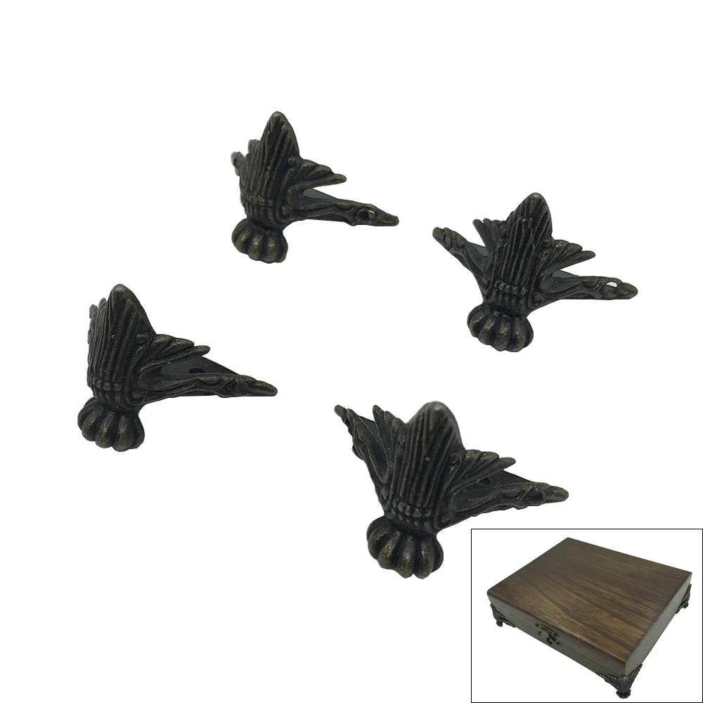 

4 X Antique Brass Jewelry Gift Box Wood Case Decorative Feet Leg Corner Protector