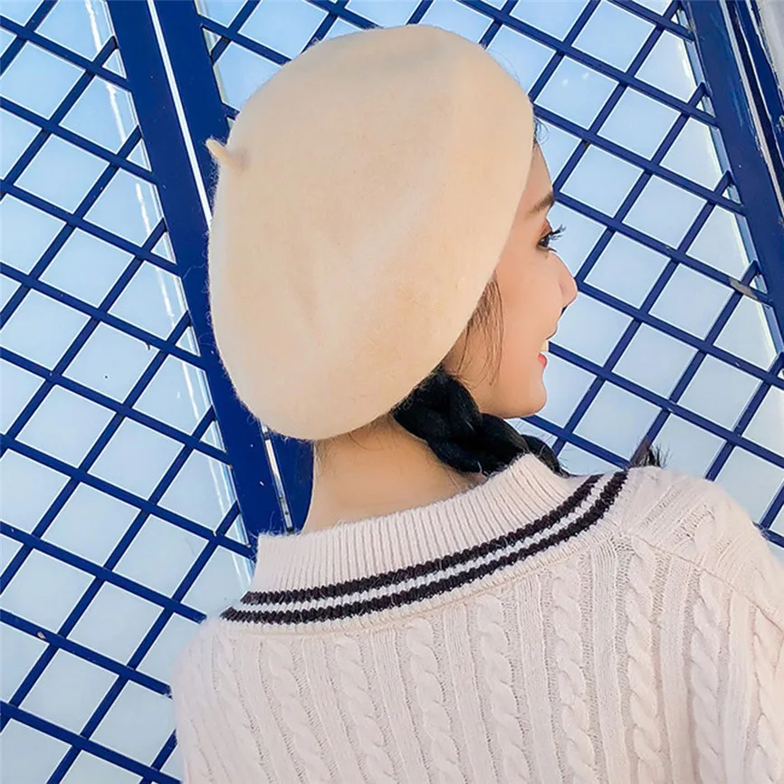 Женская шапка осень зима теплый модный шерстяной берет тренд художника купола