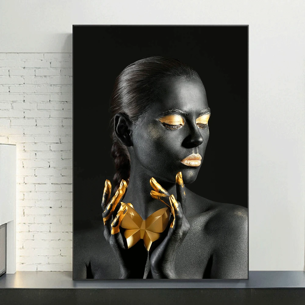 

African Black and Golden Women Picture Canvas Painting Decor Oil Painting Wall Picture Poster Modern Wall Art Picture Home