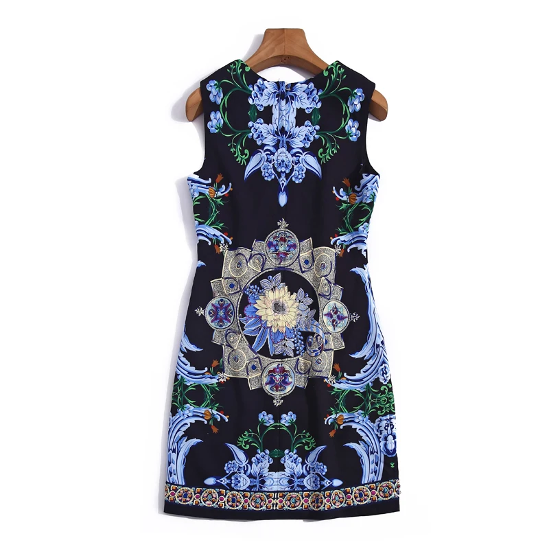 

Summer New Women'S Designer Elegant Holiday Banquet Exquisite Diamonds Noble Temperament Charming Print Sleeveless Mini Dress
