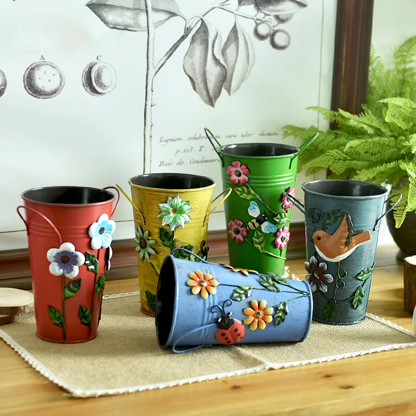 Hot Selling Vintage Galvanised Metal Iron Flower Shabby Vase Pot Barrel Planter Garden Decor Articles J | Дом и сад